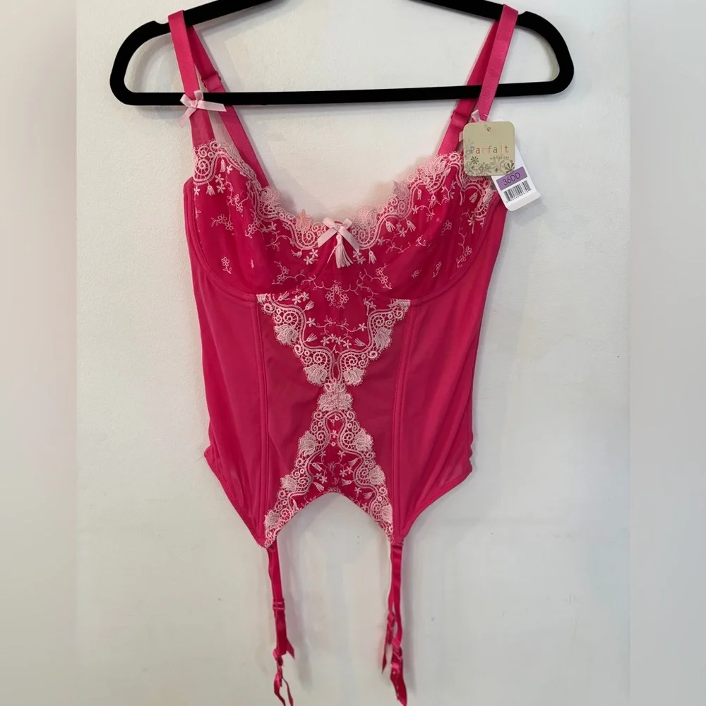 NWT Vintage Parfait Embroidered coquette girl Barbiecore pink sheer corset 36DD